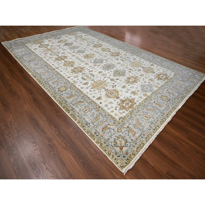 Heriz Wool Hand Knotted Rug Ivory Silver 10.4X16.0 -O084947