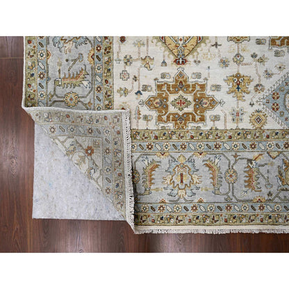 Heriz Wool Hand Knotted Rug Ivory Silver 10.4X16.0 -O084947