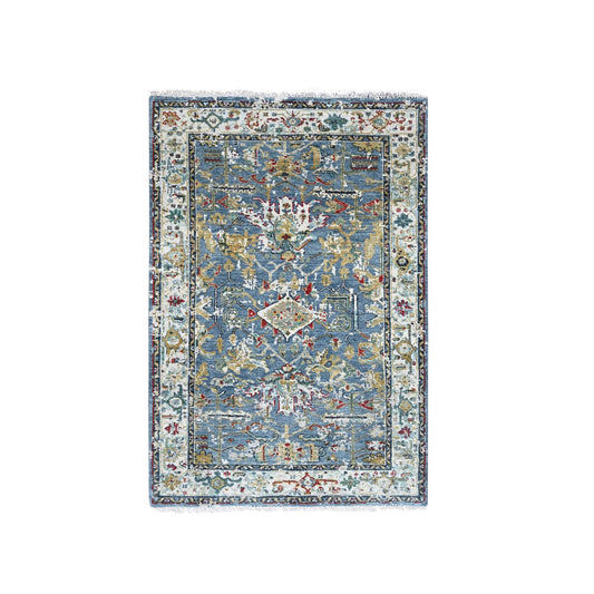 Heriz Wool Hand Knotted Rug Blue Gray 3.1X4.11 -O084953