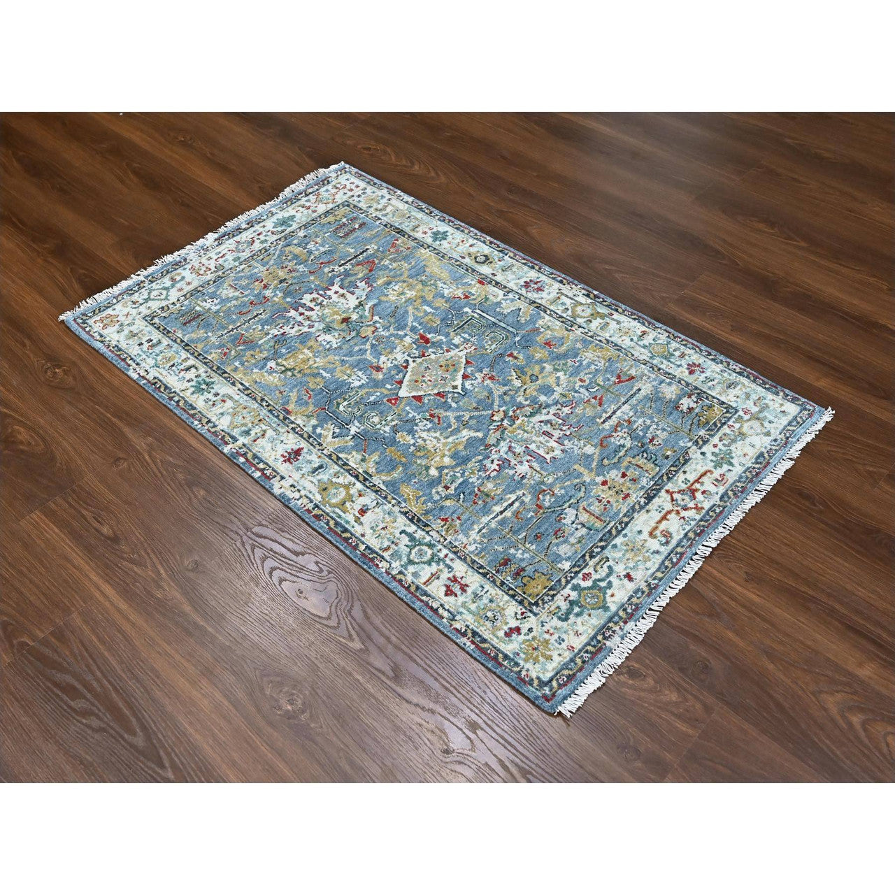 Heriz Wool Hand Knotted Rug Blue Gray 3.1X4.11 -O084953