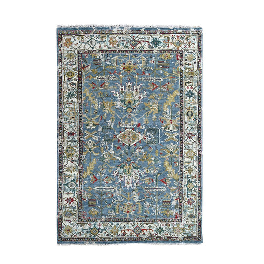 Heriz Wool Hand Knotted Rug Blue Gray 4.9X7.0 -O084954