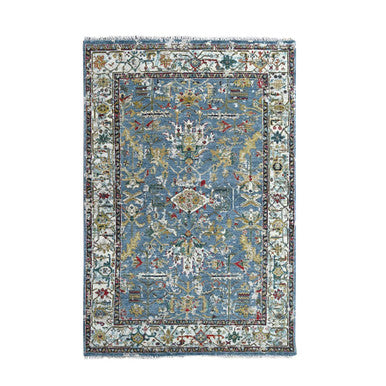 Heriz Wool Hand Knotted Rug Blue Gray 4.9X7.0 -O084954