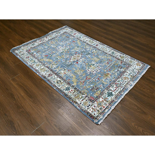 Heriz Wool Hand Knotted Rug Blue Gray 4.9X7.0 -O084954