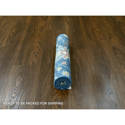 Oushak And Peshawar Wool Hand Knotted Rug Blue Ivory 2.0X3.0 -O084955