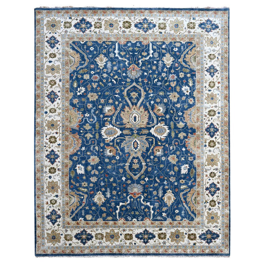 Oushak And Peshawar Wool Hand Knotted Rug Blue Ivory 9.0X11.10 -O084956