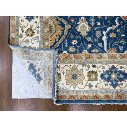Oushak And Peshawar Wool Hand Knotted Rug Blue Ivory 9.0X11.10 -O084956