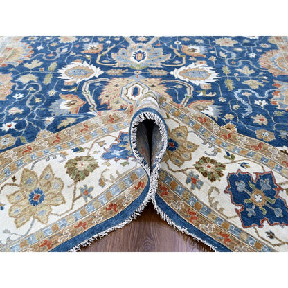 Oushak And Peshawar Wool Hand Knotted Rug Blue Ivory 9.0X11.10 -O084956