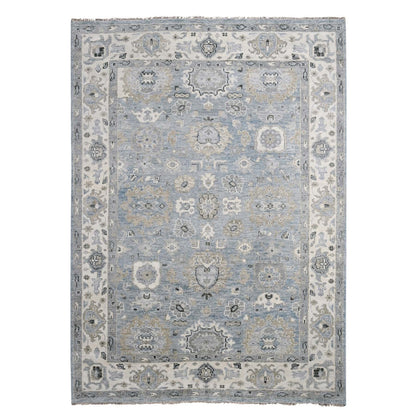 Oushak And Peshawar Wool Hand Knotted Rug Blue Ivory 8.11X11.10 -O084966