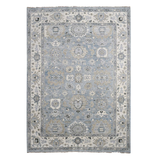 Oushak And Peshawar Wool Hand Knotted Rug Blue Ivory 8.11X11.10 -O084966