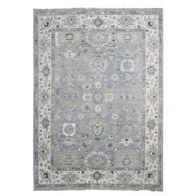 Oushak And Peshawar Wool Hand Knotted Rug Blue Ivory 8.11X11.10 -O084966
