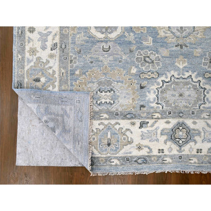 Oushak And Peshawar Wool Hand Knotted Rug Blue Ivory 8.11X11.10 -O084966