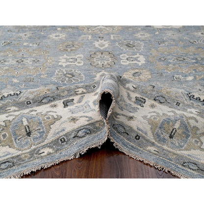 Oushak And Peshawar Wool Hand Knotted Rug Blue Ivory 8.11X11.10 -O084966