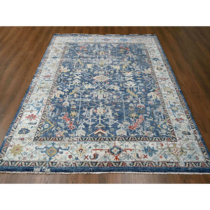 Heriz Wool Hand Knotted Rug Blue 7.11x9.9 -O084971