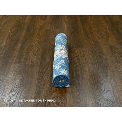 Oushak And Peshawar Wool Hand Knotted Rug Blue Ivory 2.0X3.0 -O084972