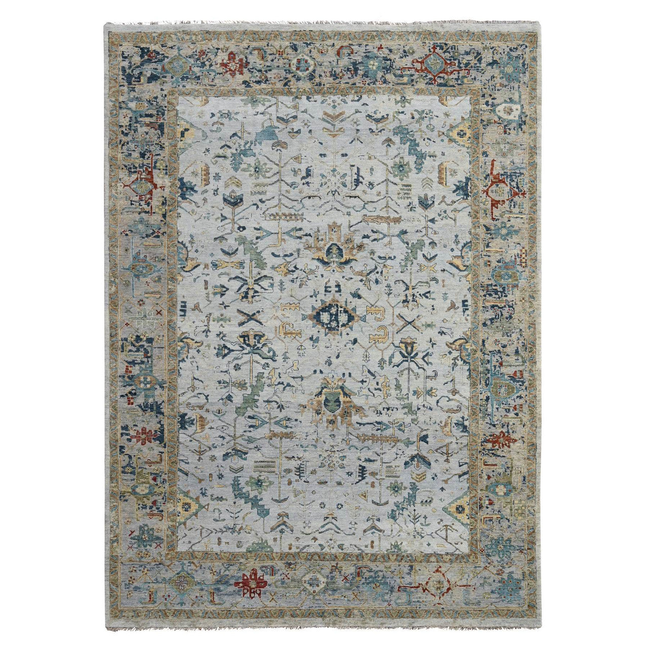 Gray 8'11" x 11'11" Transitional Hand knotted Wool Rug - Sku: O084976