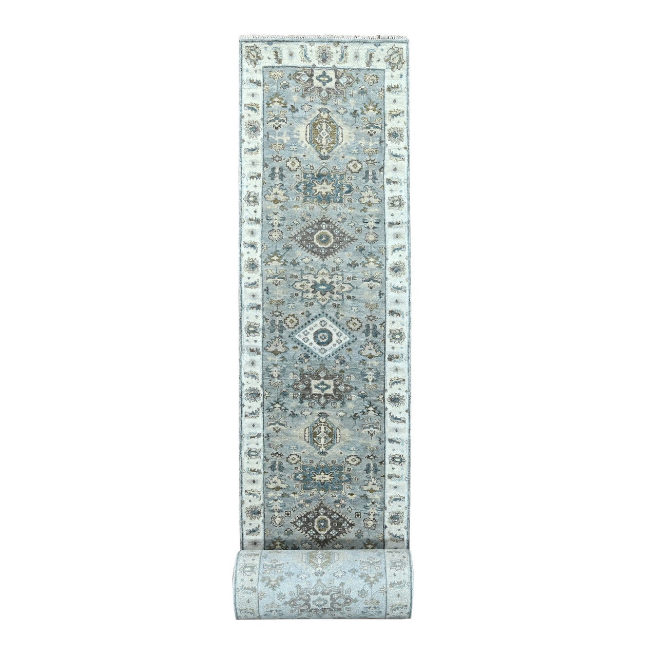 Gray 2'7" x 27'9" Heriz Hand knotted Wool Rug - Sku: O084981