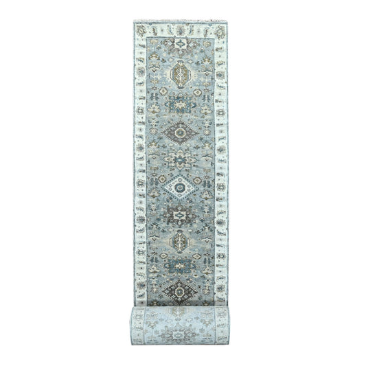 Heriz Wool Hand Knotted Rug Grey Ivory 2.7X27.9 -O084981