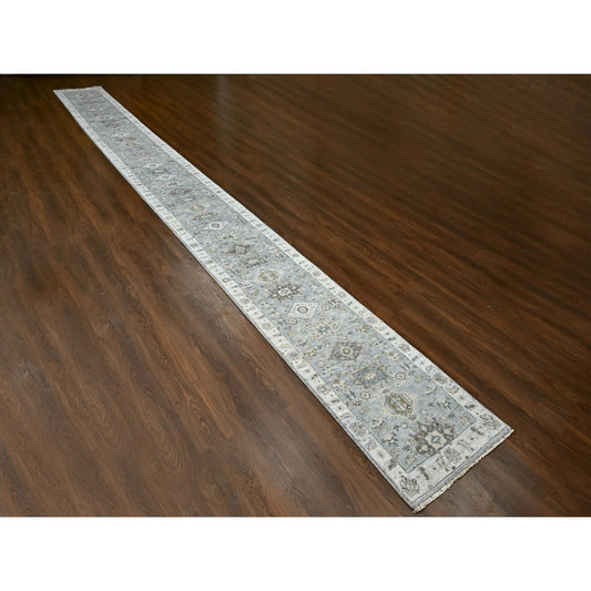 Heriz Wool Hand Knotted Rug Grey Ivory 2.7X27.9 -O084981