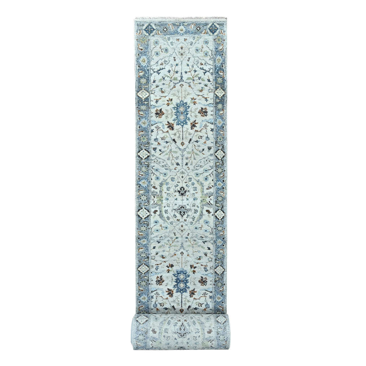 Gray 2'6" x 30'4" Oushak And Peshawar Hand knotted Wool Rug - Sku: O084983