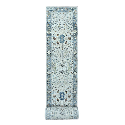 Oushak And Peshawar Wool Hand Knotted Rug Grey Gray 2.6X30.4 -O084983