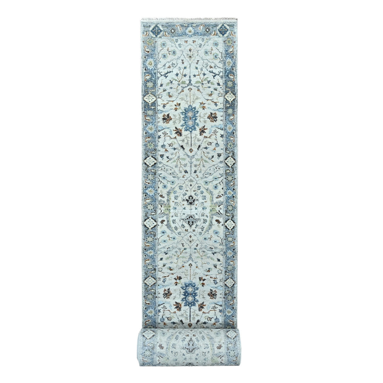 Gray 2'5" x 30'4" Oushak And Peshawar Hand knotted Wool Rug - Sku: O084984
