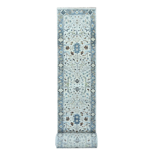 Oushak And Peshawar Wool Hand Knotted Rug Grey Gray 2.5X30.4 -O084984