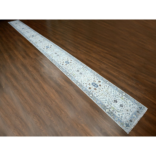 Oushak And Peshawar Wool Hand Knotted Rug Grey Gray 2.5X30.4 -O084984