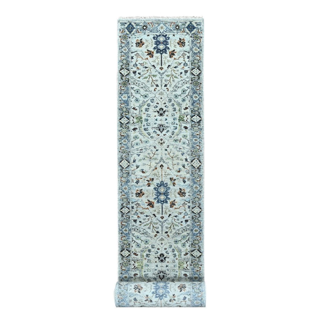 Gray 2'6" x 23'10" Oushak And Peshawar Hand knotted Wool Rug - Sku: O084985