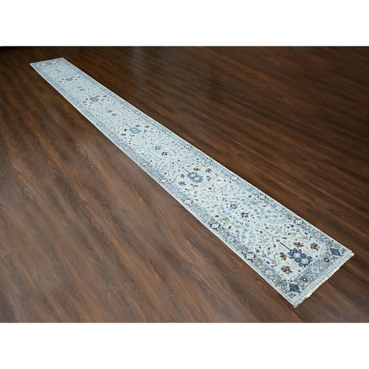 Oushak And Peshawar Wool Hand Knotted Rug Grey Gray 2.6X23.10 -O084985