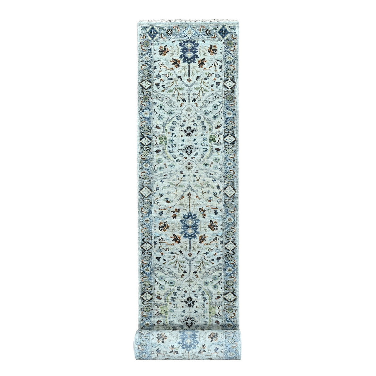 Gray 2'8" x 23'10" Oushak And Peshawar Hand knotted Wool Rug - Sku: O084986