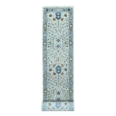 Oushak And Peshawar Wool Hand Knotted Rug Grey Gray 2.8X23.10 -O084986