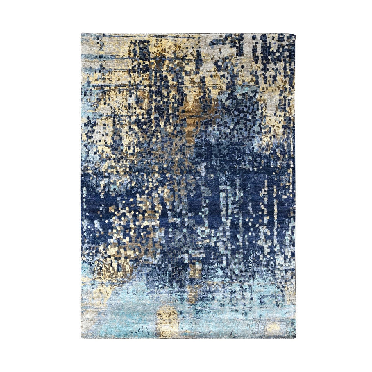 Blue 6'1" x 8'10" Modern and Contemporary Hand knotted Wool Rug - Sku: O084990