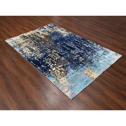 Modern and Contemporary Wool Hand Knotted Rug Blue No Border 6.1X8.10 -O084990