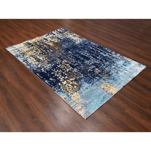 Modern and Contemporary Wool Hand Knotted Rug Blue No Border 6.1X8.10 -O084990