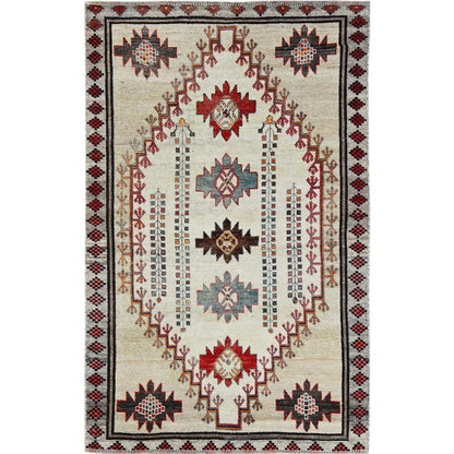 Overdyed & Vintage Wool Hand Knotted Rug Ivory 4.2x6.7 -O0849