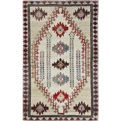 Overdyed & Vintage Wool Hand Knotted Rug Ivory 4.2x6.7 -O0849