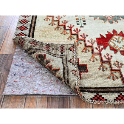 Overdyed & Vintage Wool Hand Knotted Rug Ivory 4.2x6.7 -O0849