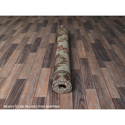 Overdyed & Vintage Wool Hand Knotted Rug Ivory 4.2x6.7 -O0849