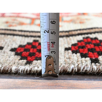 Overdyed & Vintage Wool Hand Knotted Rug Ivory 4.2x6.7 -O0849
