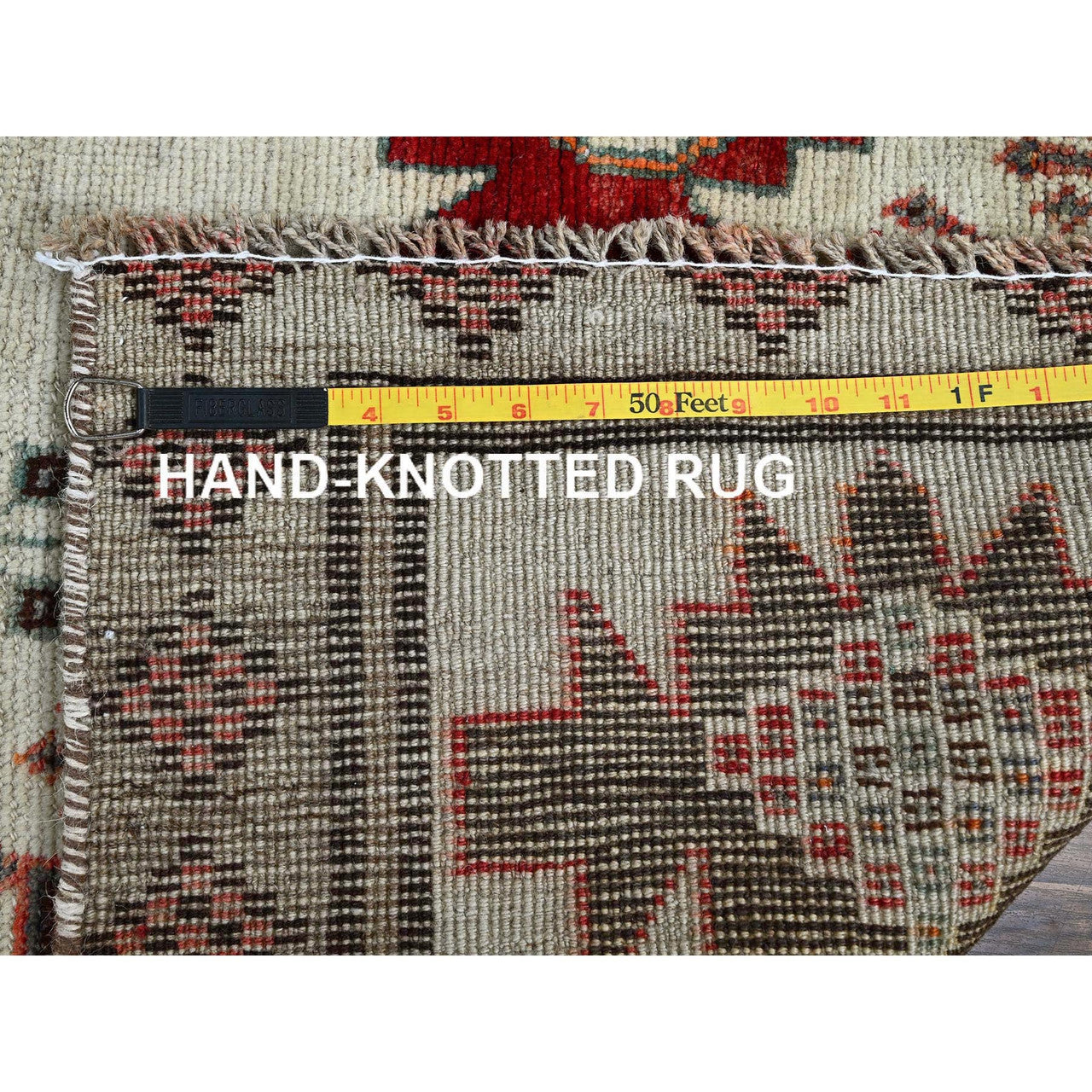 Overdyed & Vintage Wool Hand Knotted Rug Ivory 4.2x6.7 -O0849