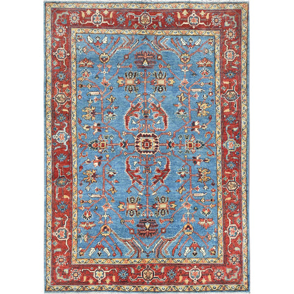 Heriz Wool Hand Knotted Rug Blue Red 4.0X5.8 -O085006