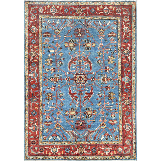 Heriz Wool Hand Knotted Rug Blue Red 4.0X5.8 -O085006