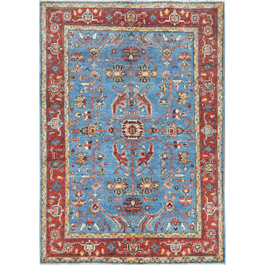 Heriz Wool Hand Knotted Rug Blue Red 4.0X5.8 -O085006