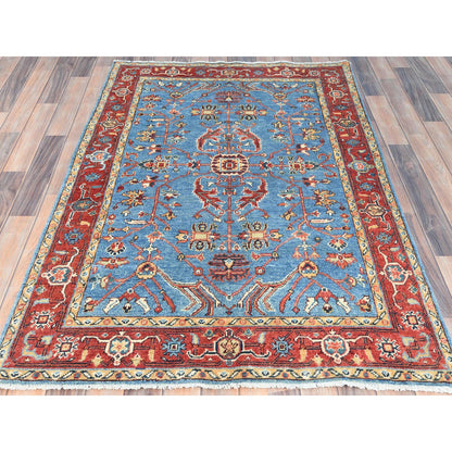 Heriz Wool Hand Knotted Rug Blue Red 4.0X5.8 -O085006