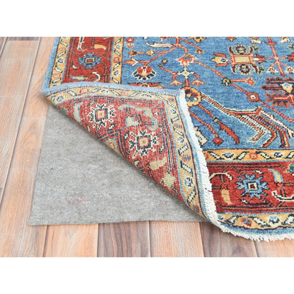 Heriz Wool Hand Knotted Rug Blue Red 4.0X5.8 -O085006