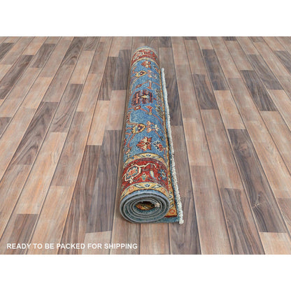 Heriz Wool Hand Knotted Rug Blue Red 4.0X5.8 -O085006