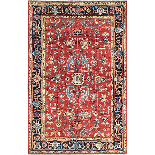 Heriz Wool Hand Knotted Rug Red Midnight Blue 3.10X6.0 -O085008