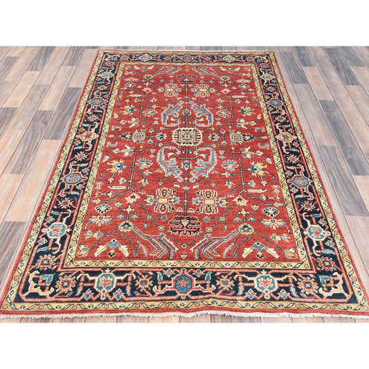 Heriz Wool Hand Knotted Rug Red Midnight Blue 3.10X6.0 -O085008