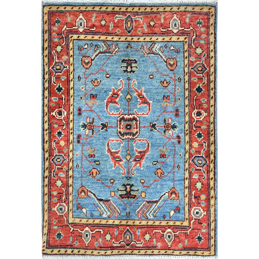 Heriz Wool Hand Knotted Rug Blue Red 2.1X2.10 -O085011