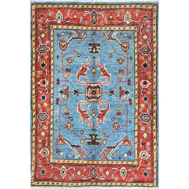 Heriz Wool Hand Knotted Rug Blue Red 2.1X2.10 -O085011